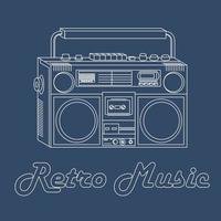 Vector illustration of a tape recorder with a white outline on a blue background, retro style