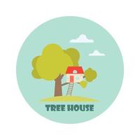 Vector flat illustration with a tree house in a circle on a white background