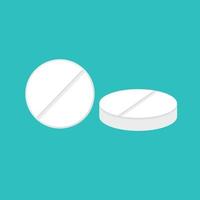 Vector flat image of white tablets in two positions on a turquoise background