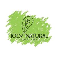 vector logo con la inscripción 100 producto orgánico natural con un elemento decorativo sobre un fondo verde ecológico