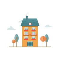 Vector flat illustration with orange house and trees on a white background