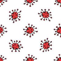 Vector seamless pattern on a medical theme in Doodle style, coronavirus in red on a white background