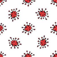 Vector seamless pattern on a medical theme in Doodle style, coronavirus in red on a white background