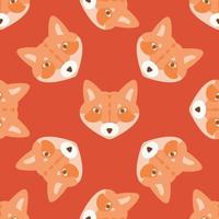 Vector seamless pattern of a Fox's face on a red background