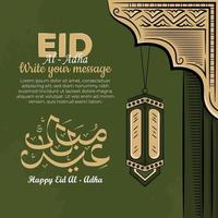 Eid al-adha Greeting Cards with Hand drawn lantern in Green Background. vector