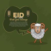 Eid al-Adha Greeting Cards with Hand drawn sheep and lanterns in Green Background. vector