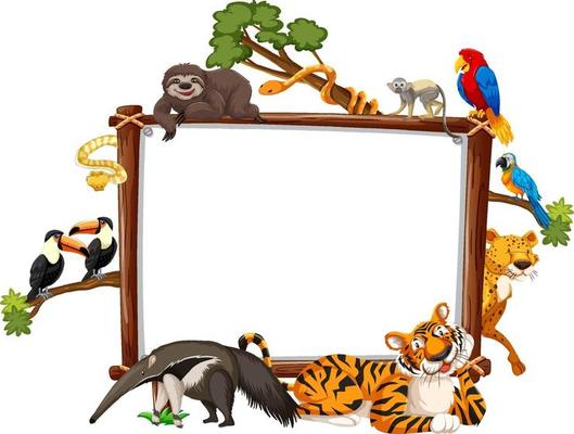 Empty banner with wild animals on white background