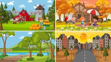 conjunto de diferentes escenas de la naturaleza estilo de dibujos animados vector
