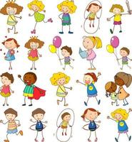 Set of different kids in doodle style