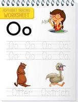 Alphabet tracing worksheet with letter O and o vector