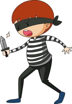 A thief doodle cartoon character isolated