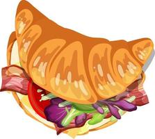 Top view of croissant with bacon and vegetable inside vector