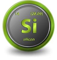 Silicon chemical element. Chemical symbol with atomic number and atomic mass. vector