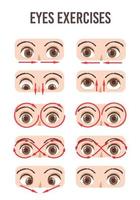 Eye exercise set. Movement for eyes relaxation. Eyeball, eyelash and brow. vector