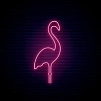 Pink flamingo neon sign. Flamingo signboard or light bulb banner. vector