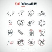 Set of Covid-19 protection icons. Coronavirus awareness simple line icon collection.