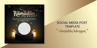 Ramadan Kareem social media banner with lantern and podium for greeting card, voucher, poster, banner template for islamic event vector