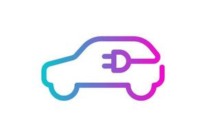 Electric car icon. Electrical cable plug charging gradient symbol. Eco friendly electric auto vehicle concept. vector