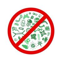 Stop spread virus sign. Cartoon germ characters isolated vector eps illustration on white background.