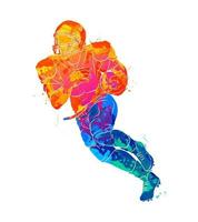 Abstract running American football player from splash of watercolors. Vector illustration of paints