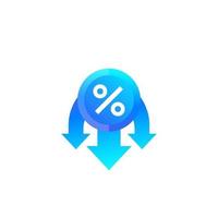 reduced rate, percent down icon vector