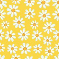 Seamless spring pattern with simple chamomile on yellow background. Print for fabric and wrapping paper. vector