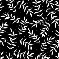 White stylish branches on black background. Seamless monohrome pattern. vector