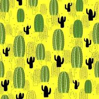 Set seamless cute cactus illustration. Tropical pattern of different cacti, aloe and flowers. Print for fabric, phone case and wrapping paper. vector