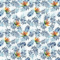 Blue tropical leaves and strelizia flowers. Seamless pattern for fabric, wrapping paper and web. vector