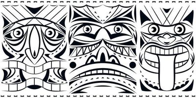 Geometric totem mask set collection. Monochrome print. vector