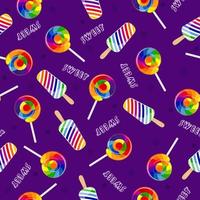 Rainbow candy. Bright seamless pattern with lollipops and ice cream. vector