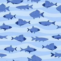 River fish sketch. Seamless blue pattern. vector