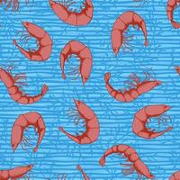 Hand drawn seafood seamless pattern. Shrimp background sketch style prawn. Vector illustration.