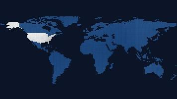 mapa mundial de círculos con los estados unidos resaltados vector