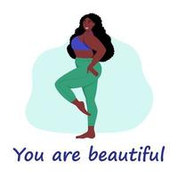 Curvy woman. Plus size girl. The concept of body positivity, self-love. Love your body. Flat cartoon vector illustration.