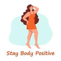 Curvy woman. Plus size girl. The concept of body positivity, self-love. Love your body. Flat cartoon vector illustration.