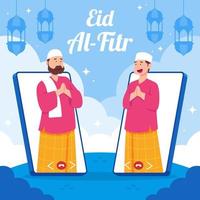 Eid Celebration in Pandemic Situation Using Video Call vector