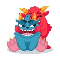 Cute monsters pulls a smile. Flat vector illustration. Print for greeting card, kids and baby t-shirts and clothes.