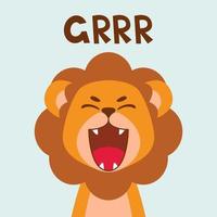 Flat cute lion open mouth roar. Trendy Scandinavian style. Cartoon animal character vector illustration isolated on background. Print for kids apparel, nursery decoration, poster, funny avatars.