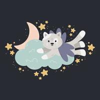 lindo cartel con luna, estrellas, nubes sobre un fondo oscuro. impresión vectorial para la habitación del bebé, tarjetas de felicitación, camisetas y ropa para niños y bebés, ropa de mujer. dulces sueños dibujados a mano ilustración de vivero. vector