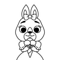 Rabbit with a bow on her head in a dress with ice cream. Outline print for coloring book and page. Cartoon animal character vector illustration solated on white background.