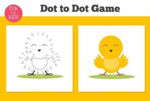 Dot to dot game for kids home schooling. Coloring page with duck for education. vector