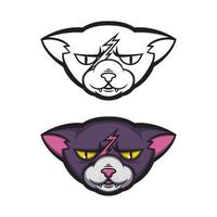 Angry cat with a scar on his forehead. Grumpy pussycat. Vector illustration for logo, t-shirt print design.