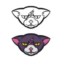 Angry cat with a scar on his forehead. Grumpy pussycat. Vector illustration for logo, t-shirt print design.