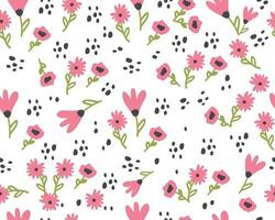 seamless pattern with cute flowers. Hand drawn summer flora textile vector