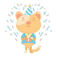 Birthday greeting card with a cat. vector
