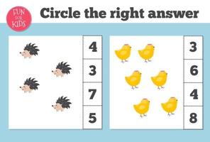juego de conteo para niños en edad preescolar. educación en casa. educativo un juego matemático. vector