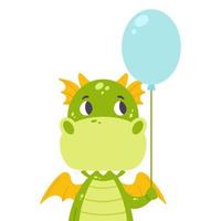 Cute dragon with a baloon. vector