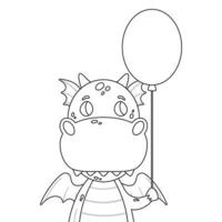 Cute dragon with a baloon. vector