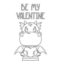 Be my Valentine postcard with dragon. vector